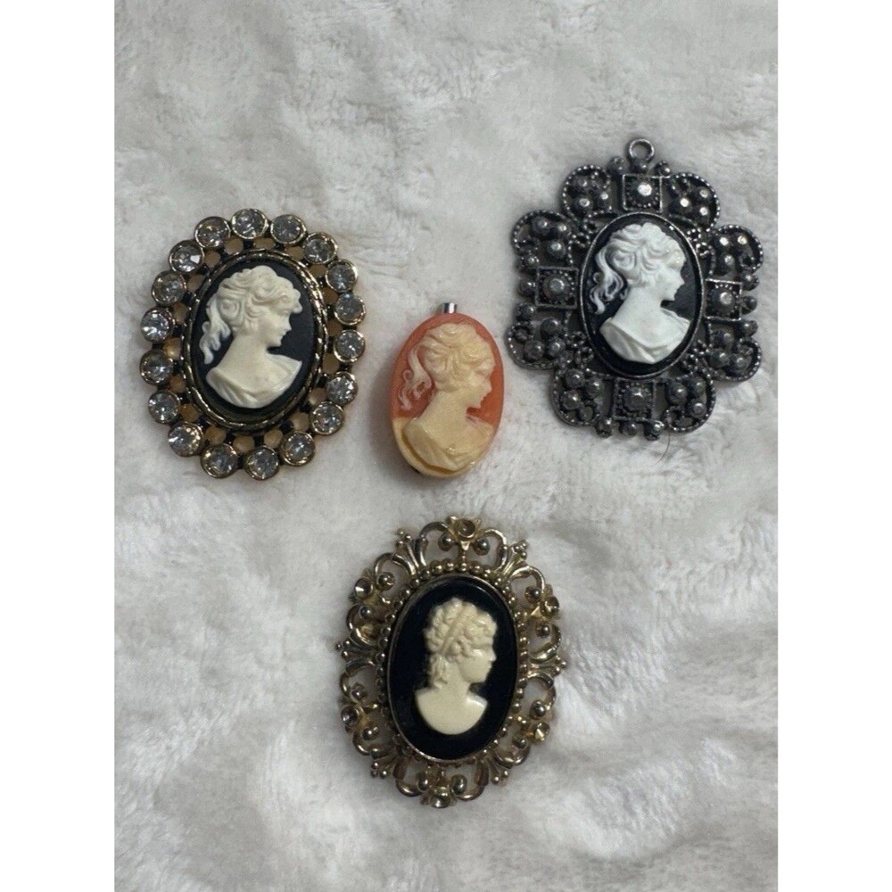 Vintage Style Cameo Brooch Pin & Pendant Lot of 4 Victorian Revival Jewelry